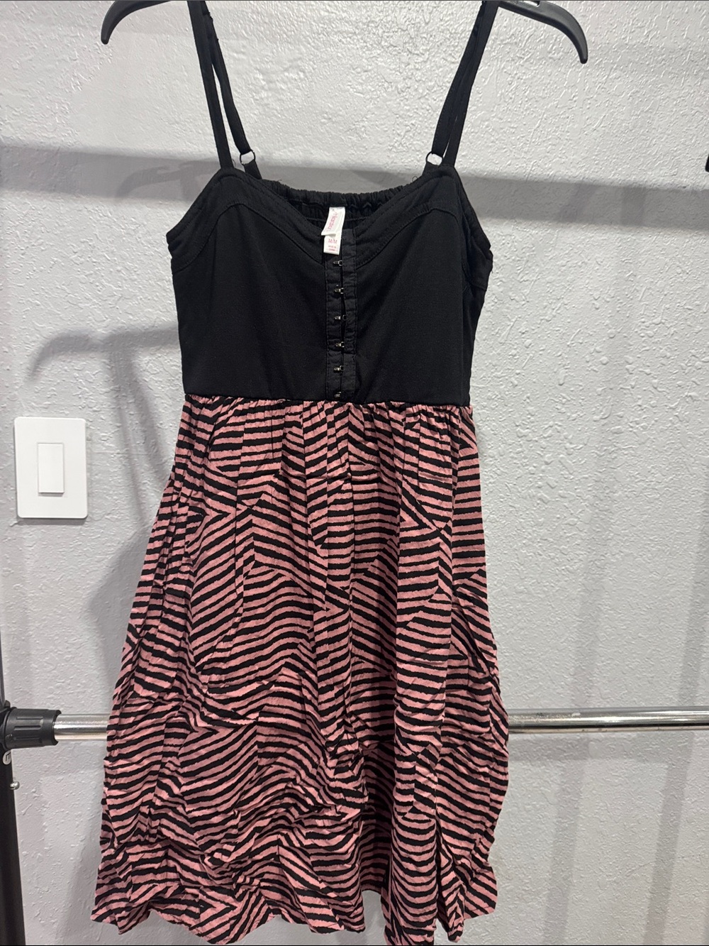 Xhilaration Black & Pink Patterned Mini Sundress
